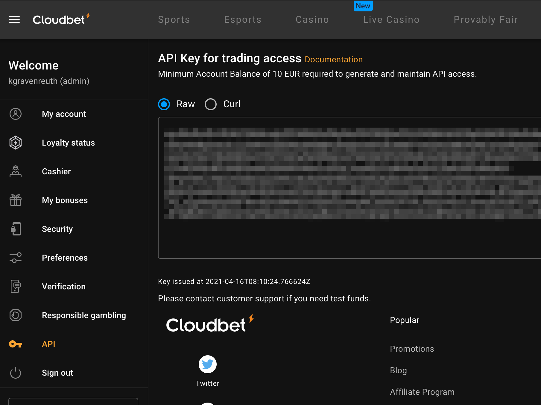 Cloudbet Trading API Key